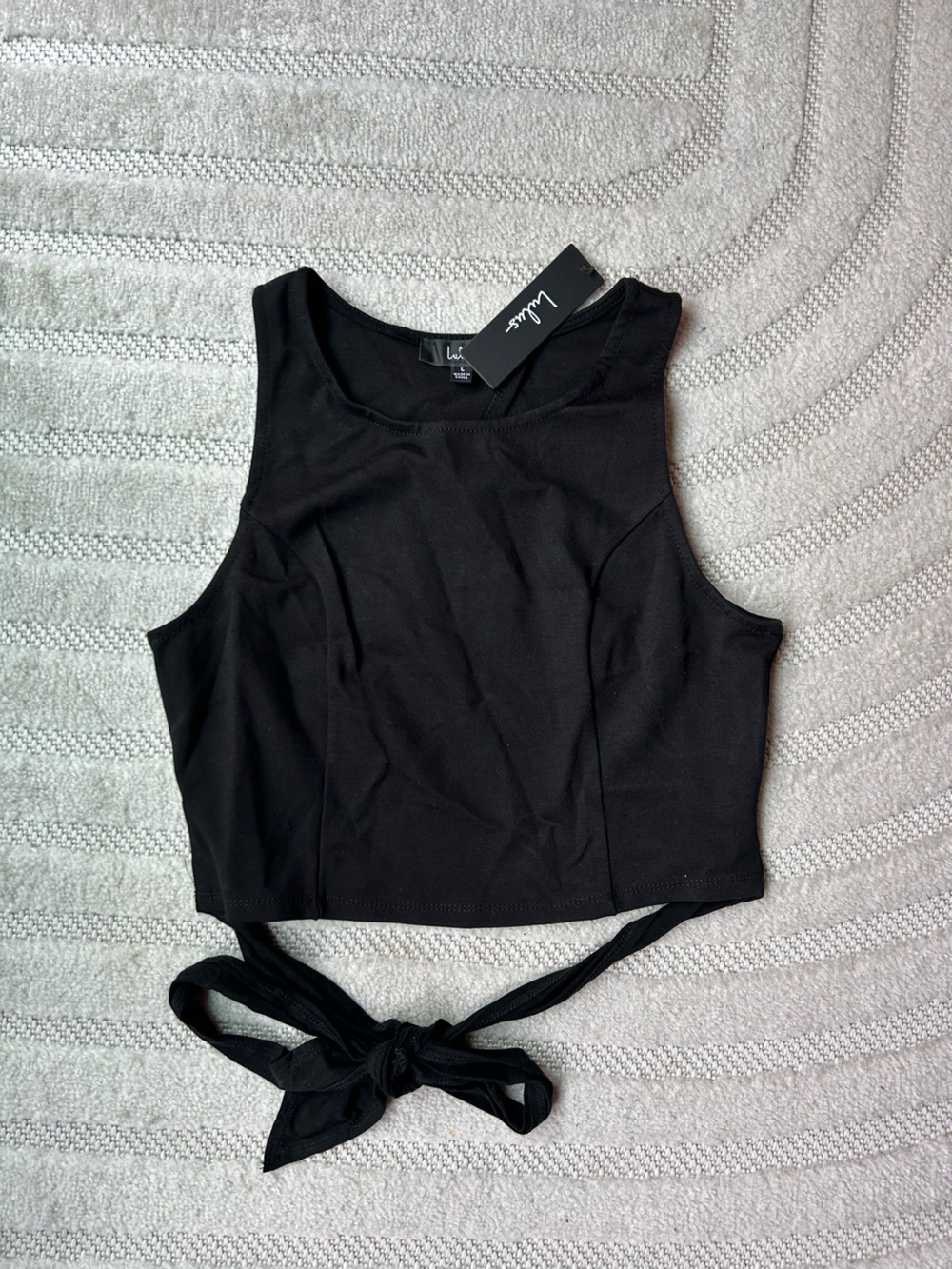 Lulu's Black Cropped Tie-Back Tank